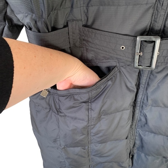 𝅺woolrich Down Filled Belted Long Puffer Jacket Black Women’s Size Large - Picture 4 of 15